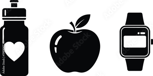 Fitness items bottle apple smart watch.