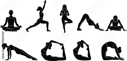 Yoga poses silhouettes.