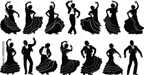 Collection of flamenco dancers silhouettes.