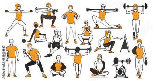 Diverse individuals engaging in various fitness exercises for a healthy lifestyle.