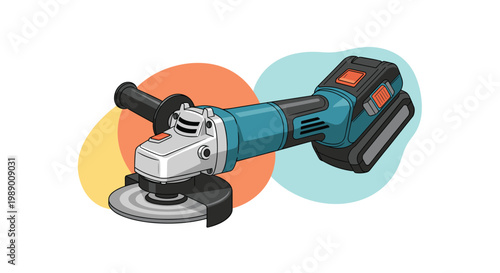 Professional power tool showing a cordless angle grinder with a battery pack for construction and metalworking applications.
