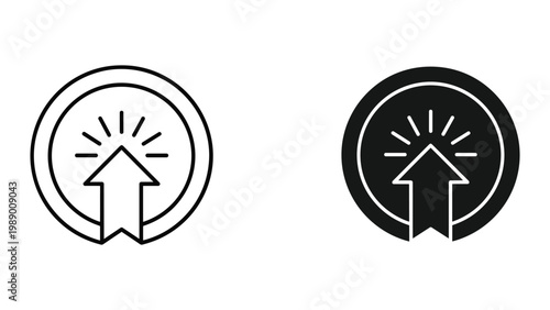 Black and white icons of arrows pointing up in a circle with lines