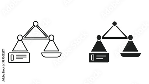 Vector illustration of balance scales with credit card and money on each side in black and white