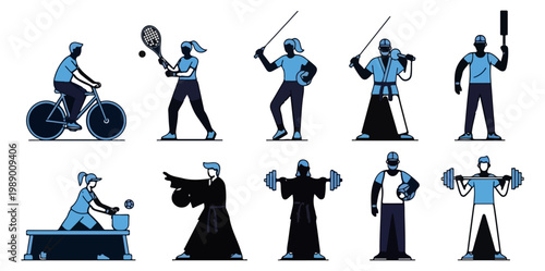 Vector illustration set of people engaged in various sports and activities.