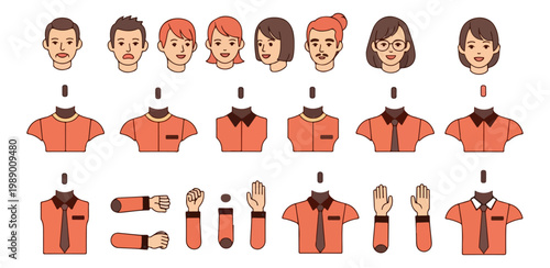 Cartoon Character Creation Kit with Interchangeable Heads, Bodies, and Accessories.