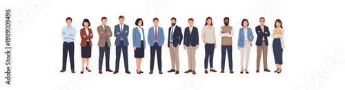 Group of diverse business people standing together in a row, teamwork concept.