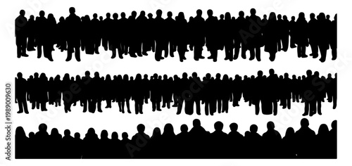 Silhouetted Crowd of People in Rows, Audience or Spectators.