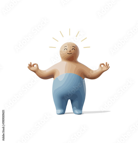 Meditating figurine with serene expression and radiating aura.