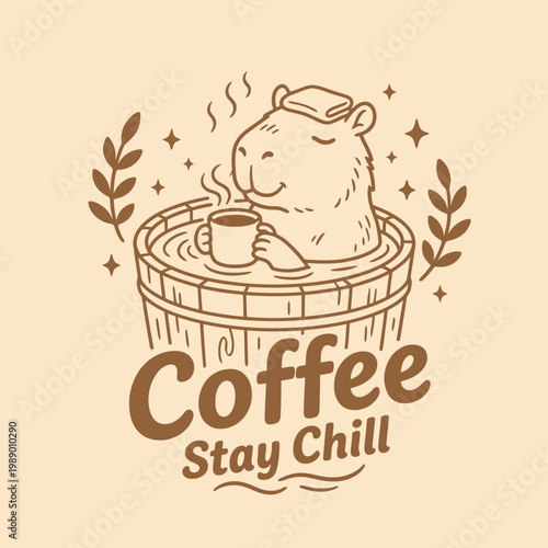 Bear in a wooden bucket relaxing.