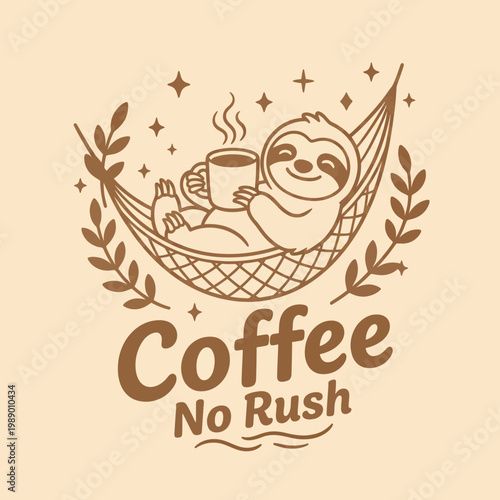 Sloth Relaxing in Hammock with Coffee.