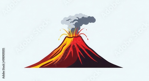 Vibrant cartoon illustration of an active volcanic eruption with dynamic lava flow and smoke plume