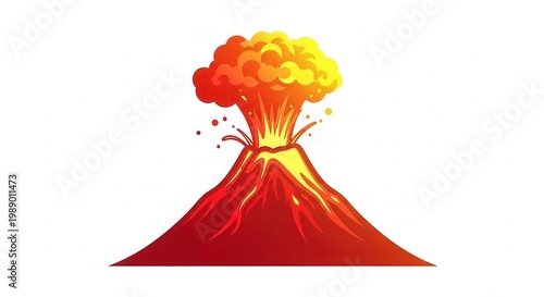 Vibrant cartoon illustration depicting a powerful volcanic eruption with flowing lava and smoke