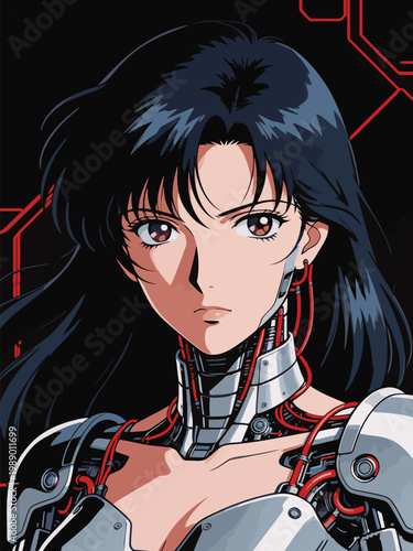 female anime cyborg vector illustration
