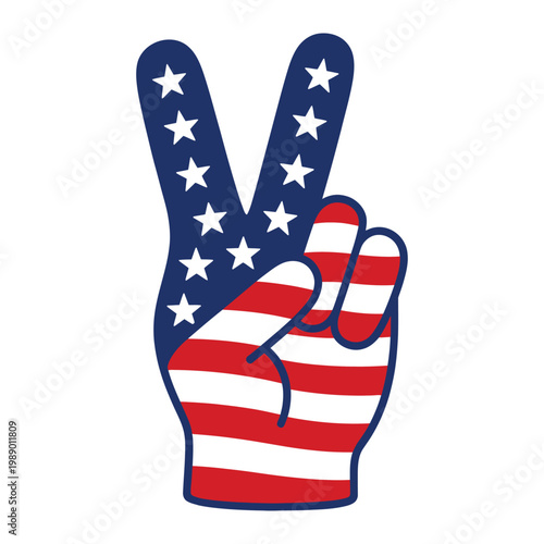 Fotografie Bold peace hand gesture filled with American flag design, ideal for patriotic campaigns, apparel prints, and Independence Day graphics