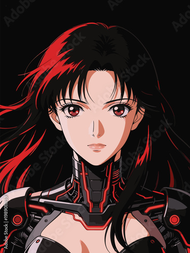 female anime cyborg vector illustration