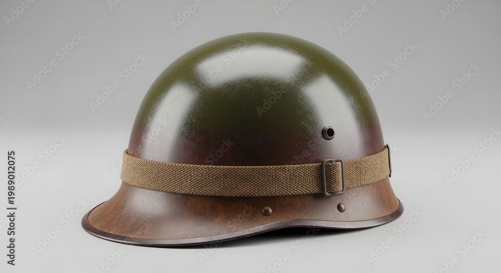 Fototapeta premium Classic military combat helmet showcasing historical protective headwear design on neutral