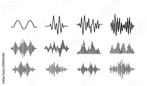 A set of sound wave vector graphics in a minimalist style