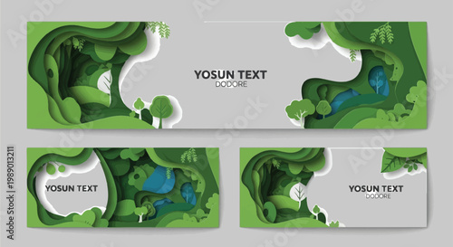 Celebrate Earth day and promote Earth protection with vibrant paper cut landscape banners for environmental awareness