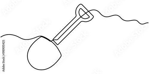shovel continuous one line drawing,  One line drawing in a minimalist style,  One line drawing background, outline illustration. 