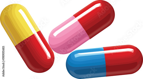 Colorful Medical Capsules Pills Vector Illustration Set Representing Pharmacy Medicine Healthcare Treatment and Pharmaceutical Concept