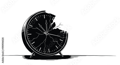 A broken clock illustration depicts the passage of time and fragility high quality professional detailed modern