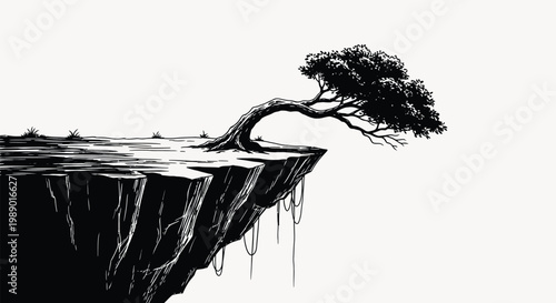 A solitary tree dramatically grows on the edge of a floating landmass high quality professional detailed