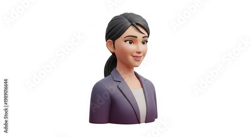 Vibrant 3D digital illustration of a smiling professional female avatar for business communications