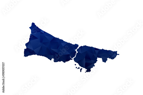 Istanbul Map - Polygon Style Vector Illustration in Dark Blue Gradient, Low Poly Geometric Design, Isolated on White Background for Infographics and Education.