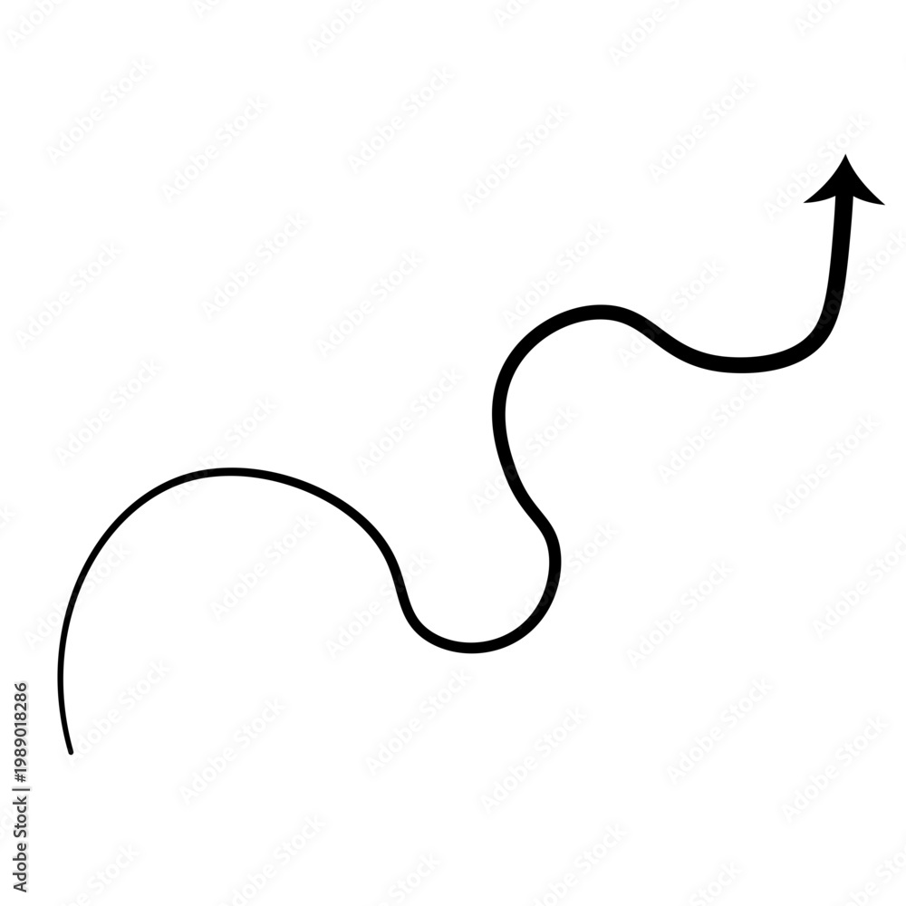 Fototapeta premium Abstract black wavy arrow pointing upwards on a white background, symbolizing direction and progress