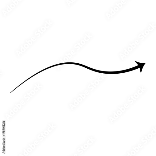 A simple, flowing black arrow curves upwards and to the right, indicating direction or progress on a white background, perfect for presentations and design
