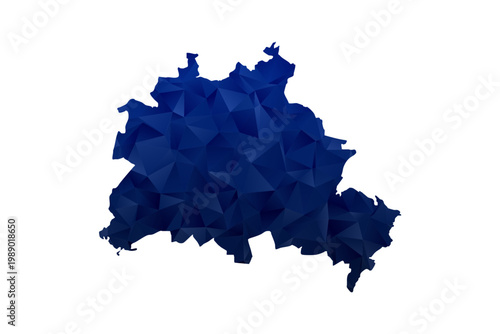 Berlin Map - Polygon Style Vector Illustration in Dark Blue Gradient, Low Poly Geometric Design, Isolated on White Background for Infographics and Education.