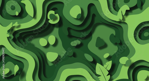 Abstract layered green landscape illustration for Earth Day, emphasizing global Earth protection and fostering ecological awareness