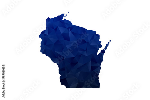 Wisconsin Map - Polygon Style Vector Illustration in Dark Blue Gradient, Low Poly Geometric Design, Isolated on White Background for Infographics and Education.