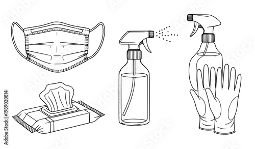 A set of vector icons for COVID-19 protection and hygiene