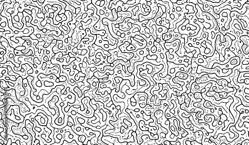 A black and white abstract vector graphic design with swirling lines