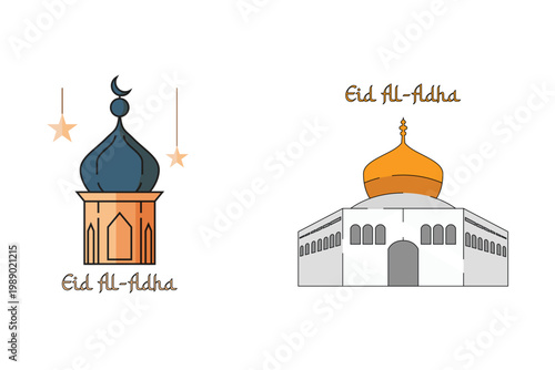 Goat Silhouette With Crescent Eid. Eid Al adha Concept Icon. Vector Icon graphic illustration