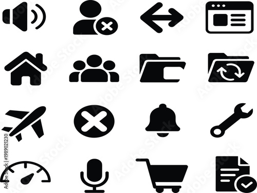 Universal user interface icons set, black minimalist vector symbols for website navigation, apps, and digital settings