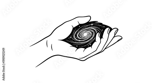 a hand holding a swirling black vortex.