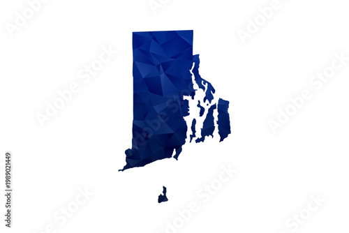 Rhode Island Map - Polygon Style Vector Illustration in Dark Blue Gradient, Low Poly Geometric Design, Isolated on White Background for Infographics and Education.