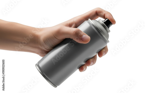 Hand holding spray can for cleaning or disinfecting surfaces in modern home
