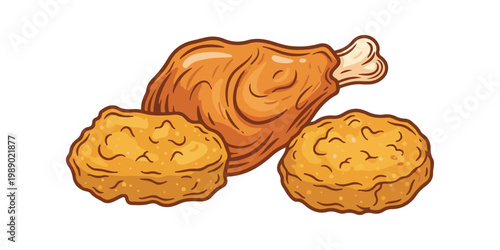 Chicken nugget artwork rendered in a detailed woodblock print style.