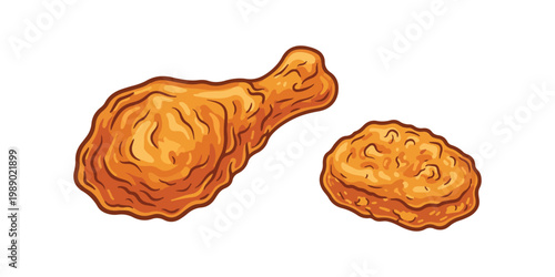 Chicken nugget illustration styled like a traditional woodblock print.