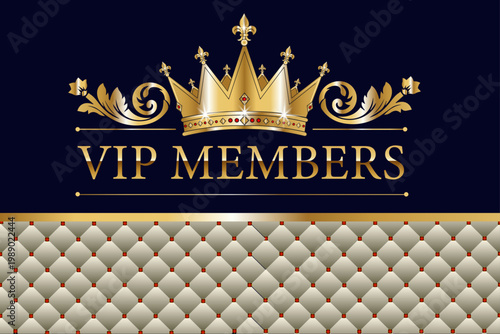 Golden crown VIP membership badge, luxury exclusive club icon, royalty premium symbol, vector label