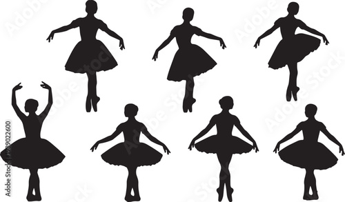 Black Solid Ballet Port De Bras Cambre Silhouettes Set of Six on White Background