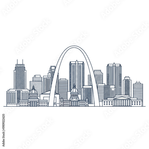 St. Louis Skyline with Gateway Arch - Minimalist Line Art Illustration