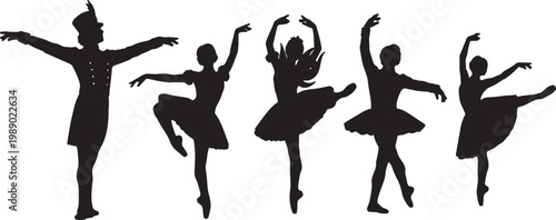 Black Solid Sugar Plum Fairy Silhouettes Set of Six on White Background