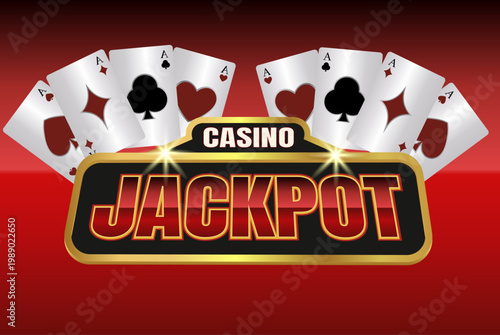 Casino jackpot logo, gambling vector sign, poker cards, betting jackpot symbol