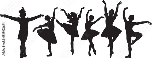 Black Solid Sugar Plum Fairy Silhouettes Set of Six on White Background