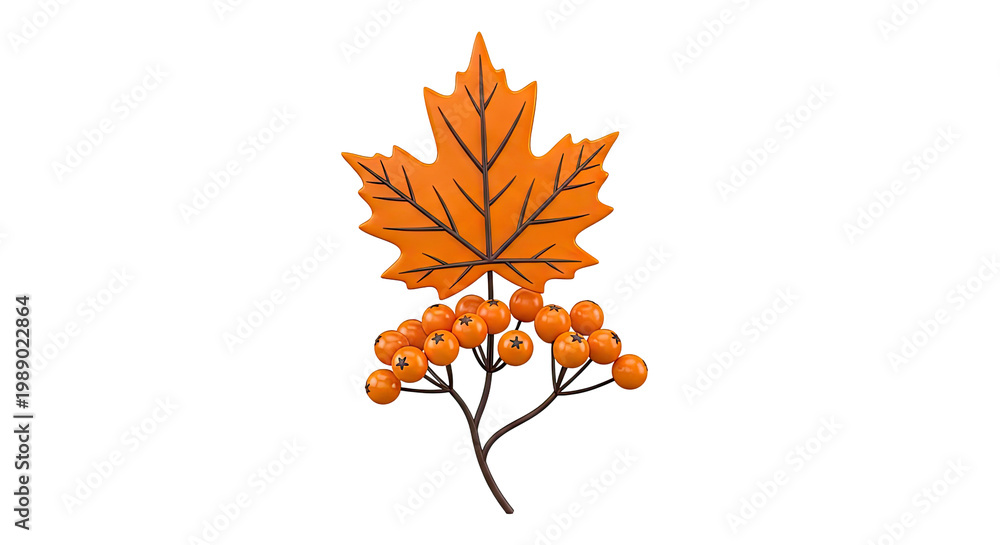 Fototapeta premium Orange Maple Leaf and Rowan Berries