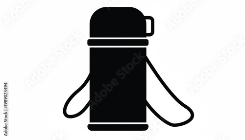 Thermos bottle icon with curved handle lines and minimalist black solid silhouette for everyday beverage storage